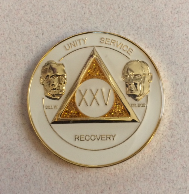 AA Bill & Bob White and Gold Glitter Medalllion - Click Image to Close